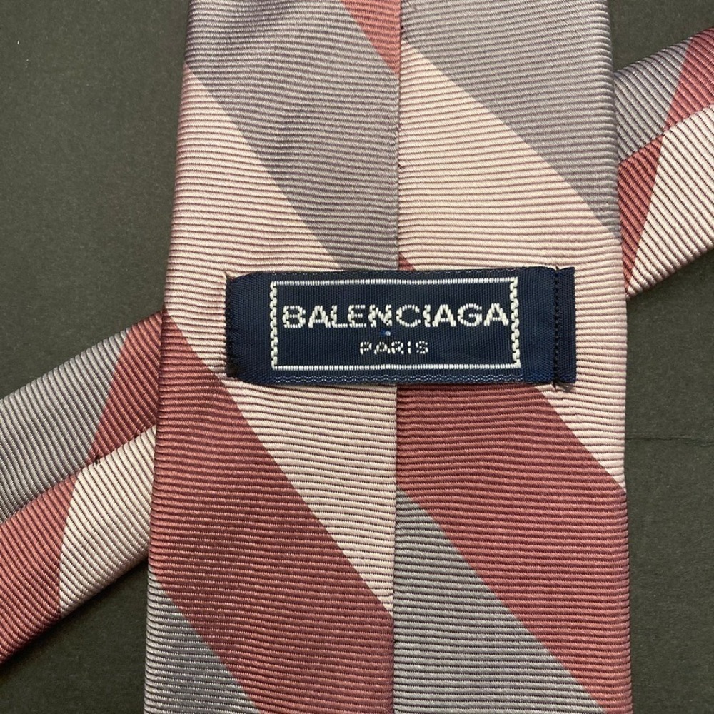 Vintage Balenciaga Paris Striped 100% Silk Tie USA Pink Gray 55" Long 3.5" Wide - Picture 2 of 9